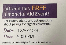 FAFSA Financial Aid Night, December 5th 5:00 at Canton HS